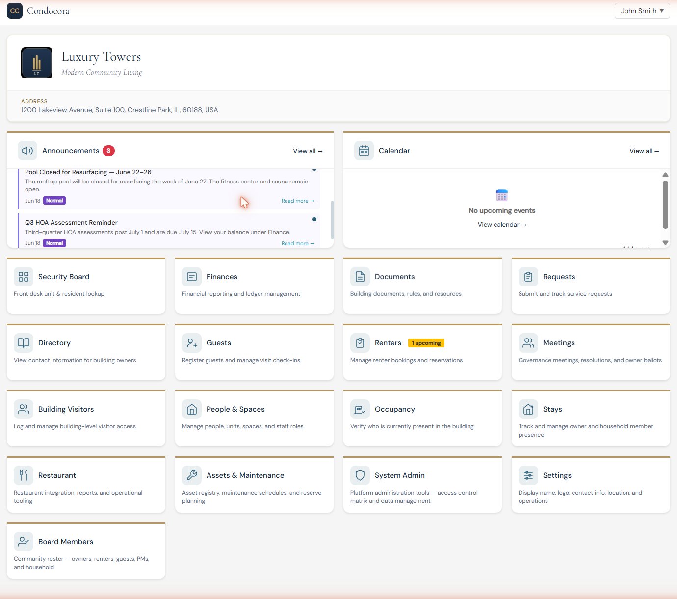 Condocora property dashboard