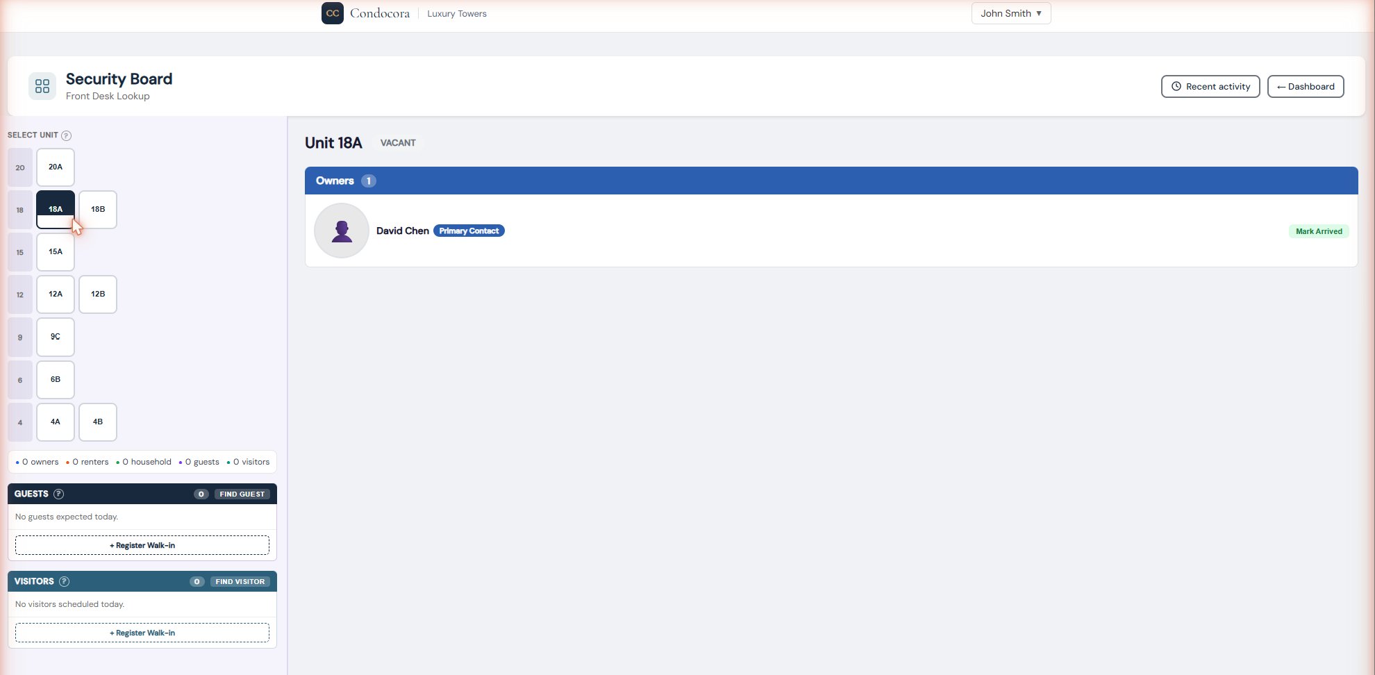 Security board and front-desk lookup